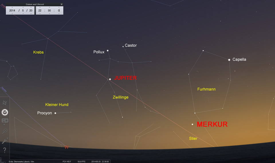 20. Mai: Merkur und Jupiter in der Abenddämmerung
